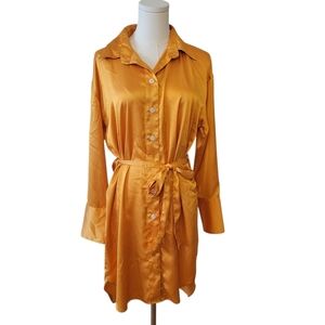 Banana Republic‎ Golden Orange Satin Shirt Dress Size Medium